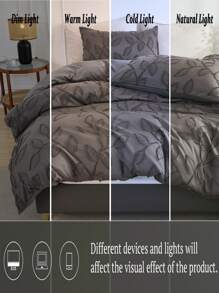 3 Stücke Polyester, weich & bequem, grau geschnittenes Blättermuster, Moderne Bettwäsche-Set (1 Bettbezug + 2 Kissenbezüge, ohne Füllung), geeignet für Heim-Dekoration, Schlafzimmer Nutzung, Ganzjährig