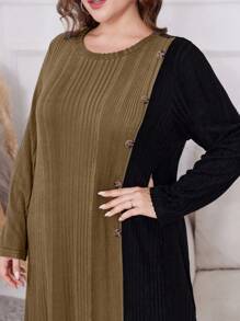 Al Najma Asymetryczna sukienka z długim rękawem w stylu "Distressed Colorblock", Plus Size, Jesień-Zima, Swobodne, Skromne sukienki w kształcie litery A o długości maxi, Na co dzień/podróż/do domu