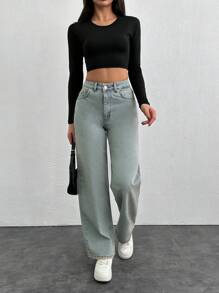 RueChic High Waist Simple Fashion Button Fly Jeans, Suitable For Casual Everyday Wear - Light Wash - View 5