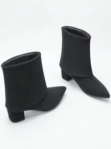 CUCCOO CURVES 宽版女式尖头松紧带切尔西黑色靴子，韩版时尚休闲短踝靴，套穿设计，新年假期