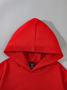 SHEIN Explorewe Tween 女童休闲蜘蛛印花连帽运动衫和破洞阔腿牛仔裤两件套，秋季 - 紅色 - 查看 4