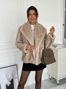 Women Fluffy Coats Fall Cloth For Women - Khaki - View 5