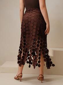 Anewsta Plus Size Women Korean Style Circular Pendant Decor A-Line Skirt - Brown - View 2