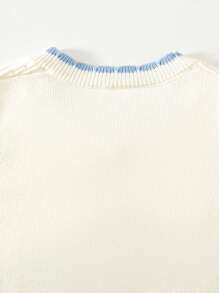 婴儿/女宝宝休闲时尚可爱舒适简约心形图案长袖开衫针织衫，适合日常穿着、外出、聚会、秋冬季 - 杏色 - 查看 4