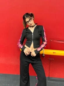 SHEIN EZwear Chaqueta con capucha con lazo hueco para mujer, estilo Y2K