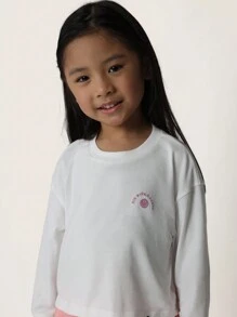 SUMWON Young Girls Comfy Oversized Long Sleeve Tee With Small Graphic Print - White - View 5