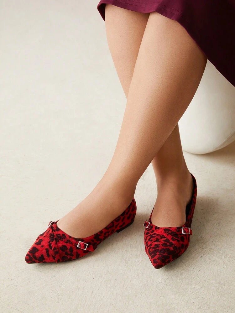CUCCOO CURVES Wide Width Flat Slip-On Leopard Print & Red Stripe Casual Shoes, Fashionable For Daily Wear, All Season