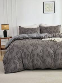 3 Stücke Polyester, weich & bequem, grau geschnittenes Blättermuster, Moderne Bettwäsche-Set (1 Bettbezug + 2 Kissenbezüge, ohne Füllung), geeignet für Heim-Dekoration, Schlafzimmer Nutzung, Ganzjährig