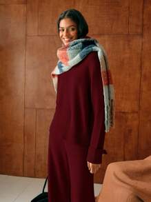 MOTF PREMIUM HIGH NECK BUTTON DETAIL SWEATER & SWEATER PANTS - Burgundy - View 5