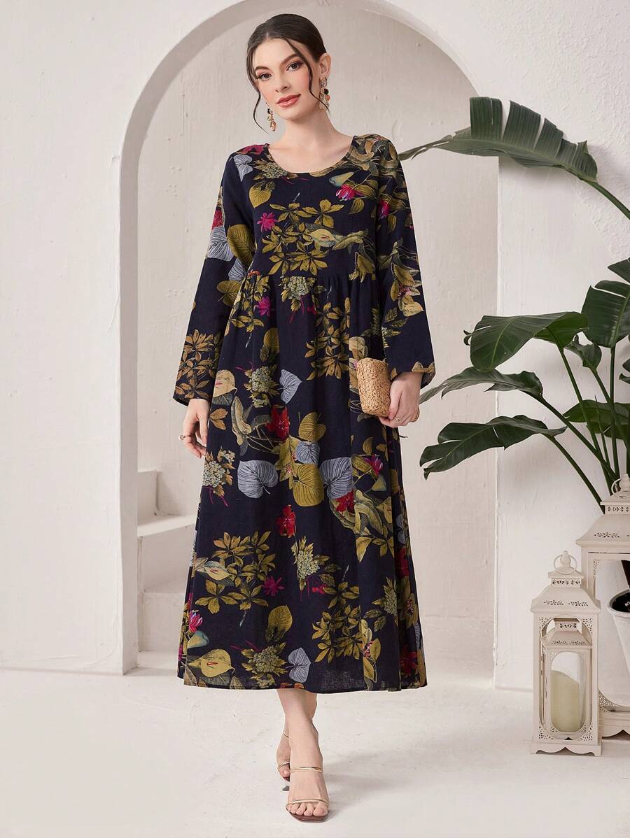 Al Najma Plant Print Long Casual Vacation Dress