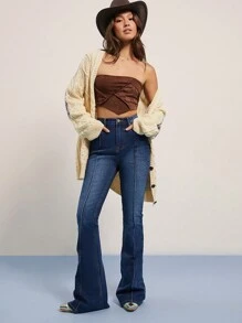 WESTFADE Summer High Rise Stretch Flare Jeans - Medium Wash - View 3