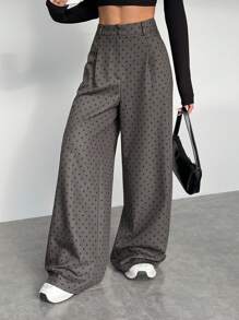 Muchica 女士褶皱圆点印花宽腿宽松休闲裤