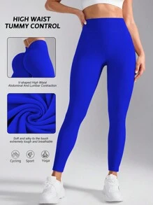 Core Rhythm 女士纯色高腰休闲健身紧身裤瑜伽裤 - 寶藍色 - 查看 2