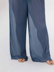Aralina Curve Casual High-Waisted Lightweight Plisse Wide-Leg Pants - Blue - View 7