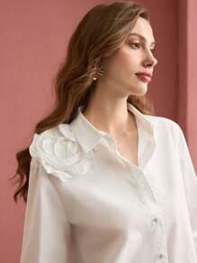 MOTF PREMIUM BLUSA ABOTONADA FLORAL ESTÉREO - Blanco - Ver 3