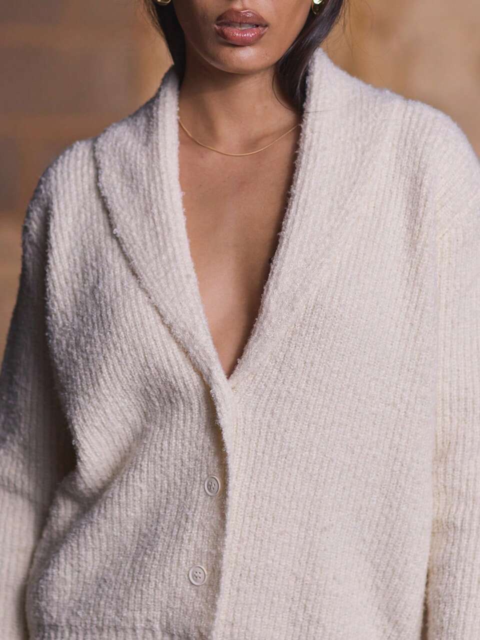 Collared Ribbed Knit Button Up Cardigan Winter