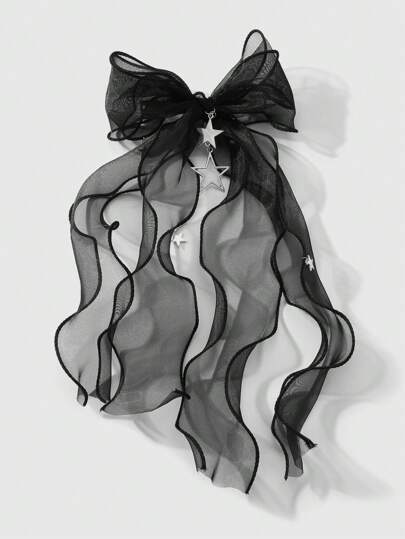 Kawaii 1 pezzo molletta per capelli elegante e gotica con fiocco in doppio strato di rete, decorazione a stella vuota, adatta per donne e ragazze, per l uso quotidiano e come regalo per festival