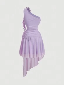 SHEIN MOD Women Purple Ruffled Asymmetrical Romantic Party Dress,New Years Women Outfit,Vacation Outfits Woman,Birthday Outfit Women,Pastel Dresses For Women