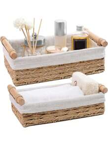 1pc Handle Paper Rope Storage Basket, Suitable For Decorative Storage & Organization, Toilet Tank Top Tissue Storage.