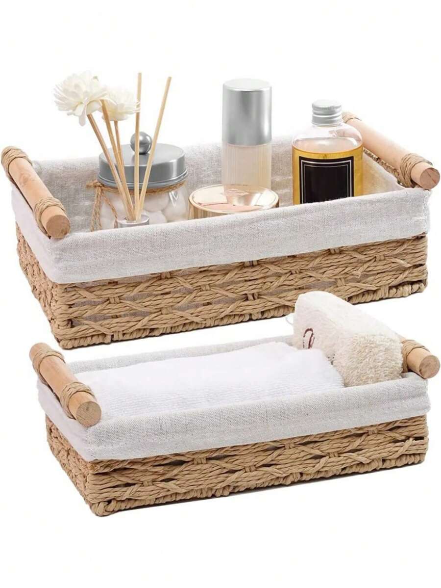 1pc Handle Paper Rope Storage Basket, Suitable For Decorative Storage & Organization, Toilet Tank Top Tissue Storage.