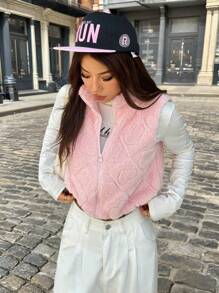 SHEIN EZwear Damski płaszcz wełniany na jesień/zimę z długim rękawem i kwiatowym wykończeniem, z kieszeniami