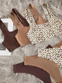 6 件套女士休闲豹纹舒适简约风格无缝文胸和比基尼内衣套装 - 彩色 - 查看 3