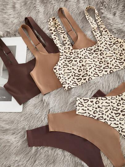 Women Leopard Print Com Tafel Minimalist Seamless Bralette Bikini Underwear Set view 3