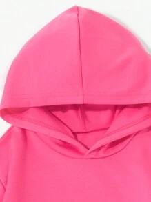 Set de 2 piezas: Sudadera con capucha suelta casual rosa con estampado de letras y leggings negros ajustados para adolescentes, otoño