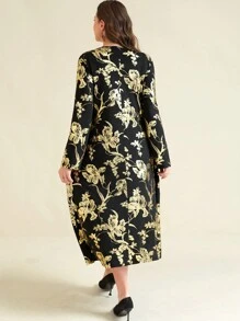 SHEIN Clasi Robe maxi femme grande taille élégante avec imprimé floral en feuille d'or