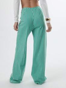 TypaGal 绿色条纹印花装饰带口袋裤 - 綠色 - 查看 2
