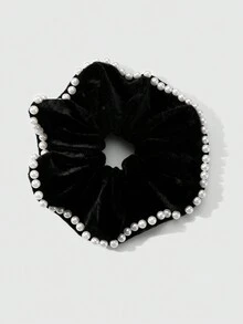 ROMWE Kawaii 2pcs Gothic Style White Faux Pearl & Black Elegant Hair Scrunchies, Fashionable & Casual For Women, Suitable For Daily Wear And Gifts