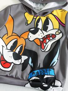 2pcs/Set Young Boys Casual College Style Comfortable And Fashionable Simple Practical Cute Playful Cartoon Animal Printed Thermal Lined Hoodie And Pants, Suitable For Young Boys Outfits, Back To School, Young Boy Clothes, Daily Wear, School, Outings, Sports, Autumn And Winter