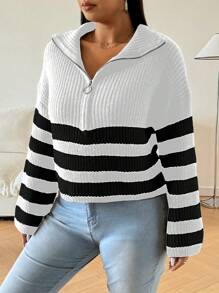 Calvaya Suéter tejido con medio cierre de cremallera, versátil para mujer, de estilo oversized, nuevo para otoño/invierno