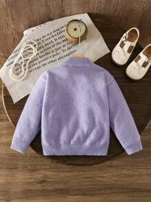 Young Girl Solid Color Beaded Stand Collar Fitted Casual Sweater,In Fall/Winter - Purple - View 2