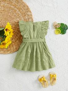 SHEIN Vestido verde elegante de manga acampanada para bebé, apropiado para bodas y fiestas - Verde - Ver 2
