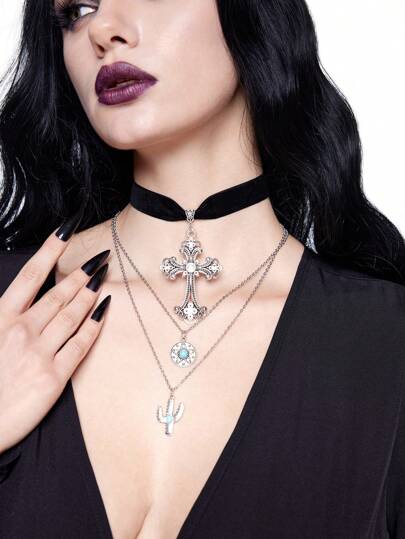 3pcs Goth Cross Choker Necklace Set For Women