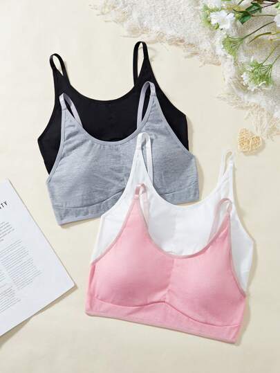 Set de 4 sujetadores simples y cómodos de unicolor para niñas adolescentes
