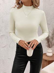 SHEIN Clasi Women's Warm Knitted Fleece T-Shirt  Turtleneck  Flannel T-Shirt