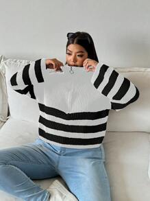 Calvaya Suéter tejido con medio cierre de cremallera, versátil para mujer, de estilo oversized, nuevo para otoño/invierno