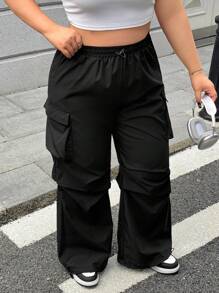 Quần ống đứng cạp cao lưng thun co giãn màu trơn cỡ lớn, thích hợp cho mùa xuân và mùa thu - màu đen - Xem 4