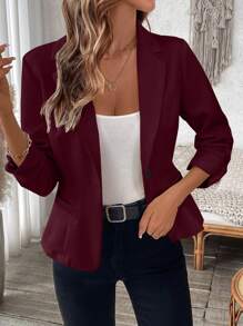EMERY ROSE 女式简约纯色荷叶边袖口休闲西装外套