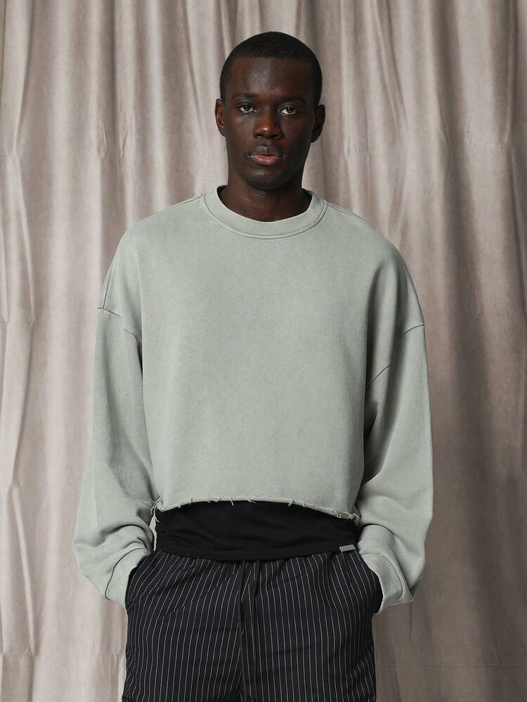SUMWON Casual Raw Edge Cropped Sweatshirt Oversized Drop Shoulder Winter Streetwear Athletic Loungewear Cotton Blend Pullover Fall Spring Athleisure