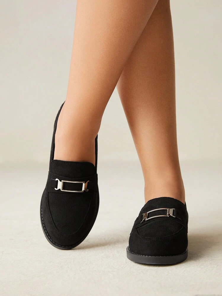 CUCCOO CURVES Plus Wide Fit Flat Thick Sole Black Loafer Shoes, Slip-On School/Casual Style, Suitable For All Seasons For Christmas And New Year Holiday Vibe Fall And Winter