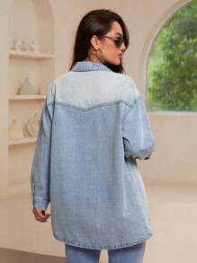 SHEIN Essnce Camisa vaquera casual, suelta y de estilo retro vintage para mujeres