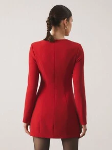 COSMINA Robe mini urbaine de navettage à manches longues et col en V rouge pour femmes, tenue du Nouvel An