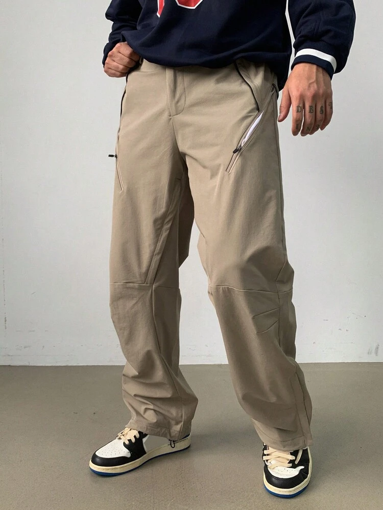 Men's Pants With Zip Pockets And Adjustable Drawstring Hem Design