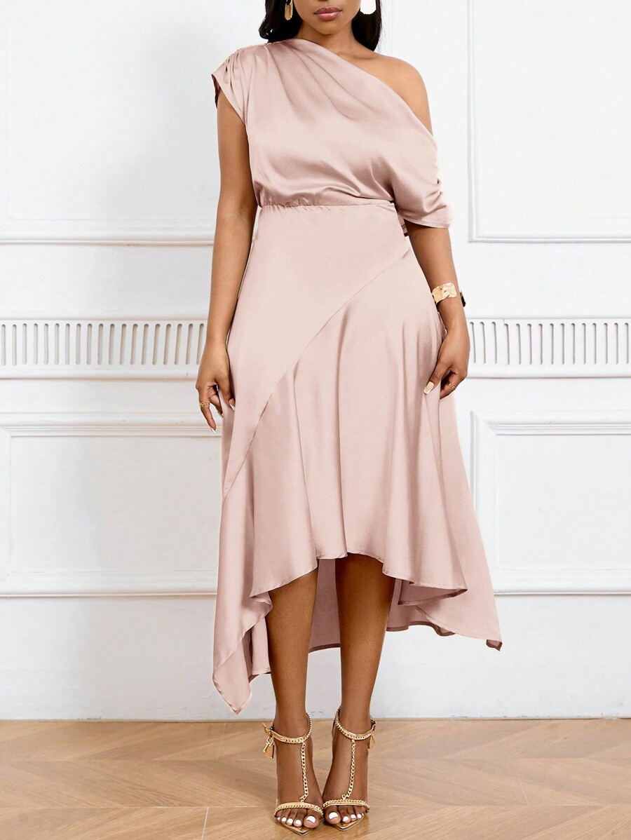 SHEIN Tall CURVE Robe de soir?�e formelle en satin avec ourlet asym?�trique et taille cintr?�e 