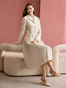 MOTF PREMIUM VESTIDO CON BOTONES Y PLIEGUES EN CONTRASTE