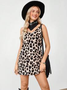 SHEIN LUNE 豹紋印花露背吊帶連衣裙 - 彩色 - 查看 5