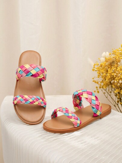 Dziecięce kolorowe tkane klapki płaskie sandały